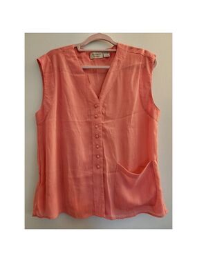 Victoria’s Secret Vintage Coral Pink Plisse Button Front Peplum Blouse L